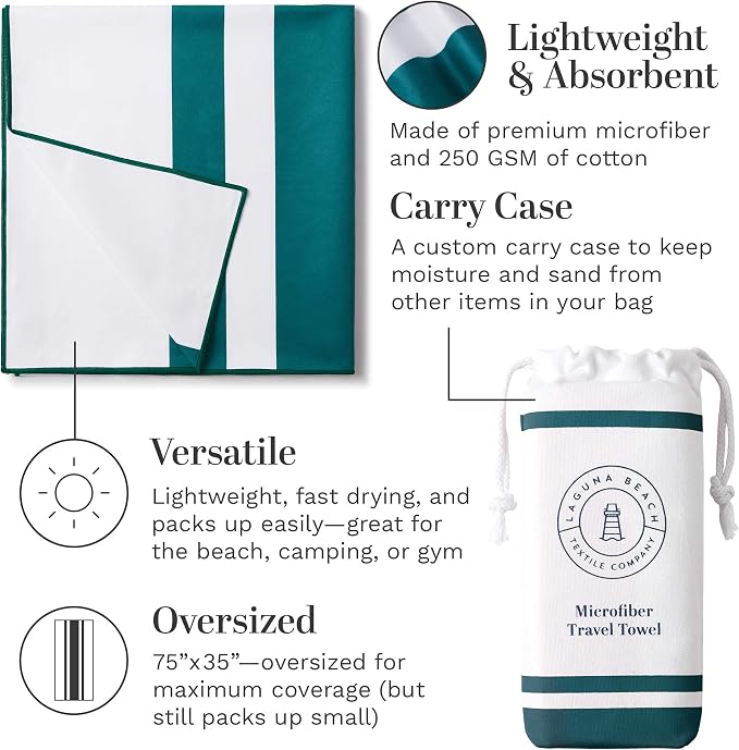 Laguna Beach Textile Co. Recycled Microfiber Quick Dry Beach Towel - Image 3
