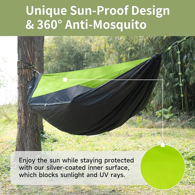 Camping Hammock with Mosquito Net and Sunshade, Backpacking Hammock with Ridge - Image 2