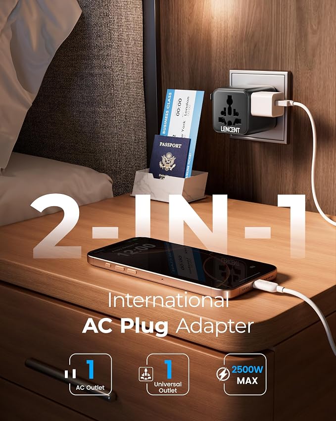 LENCENT Universal Travel Plug Adapter, International Power Adaptor - Image 2