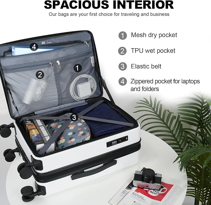 KROSER Carry On Luggage with Spinner Wheels & Built-in TSA Lock, Expandable Top - Image 3