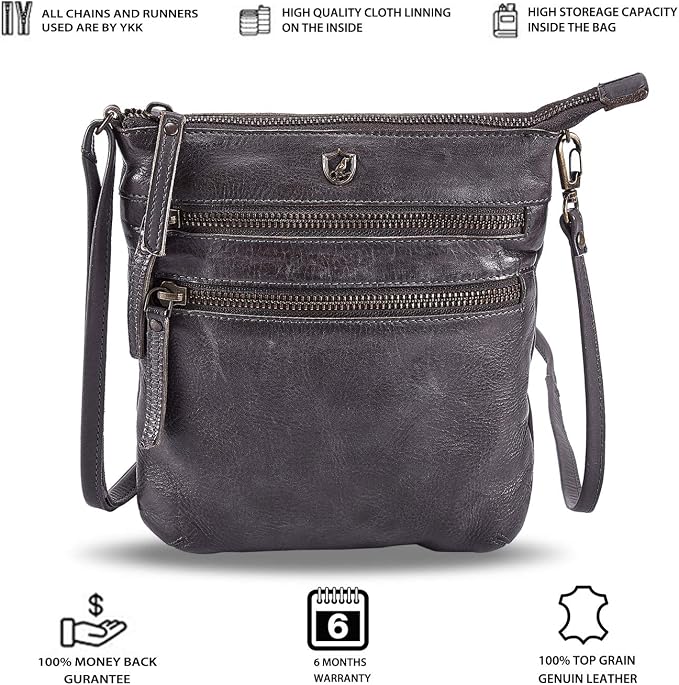 Crossbody Sling Bag for Women Small Real Leather Purse Vintage Travel Crossover - Image 2