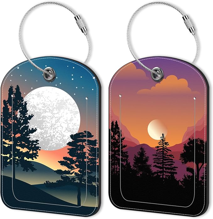 Abstract Mountain Forest Moon Leather Luggage Tag by Unknown