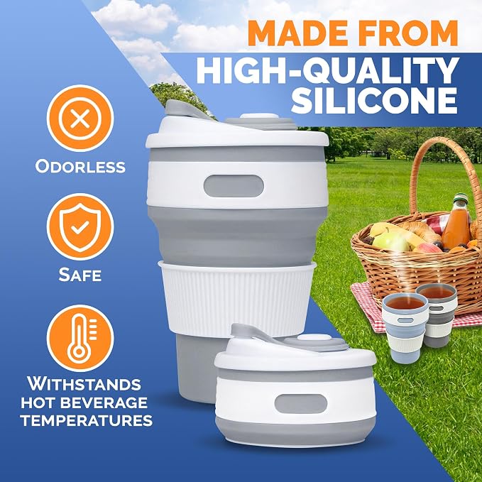 2-Pack Collapsible Coffee Cup Reusable – 12oz Leakproof Travel Coffee Mug - Image 3