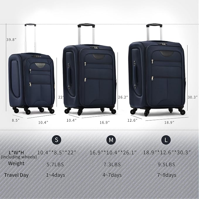 Merax Softside Luggage Set Softshell Lightweight 3 Piece Spinner Suitcase 22" - Image 7
