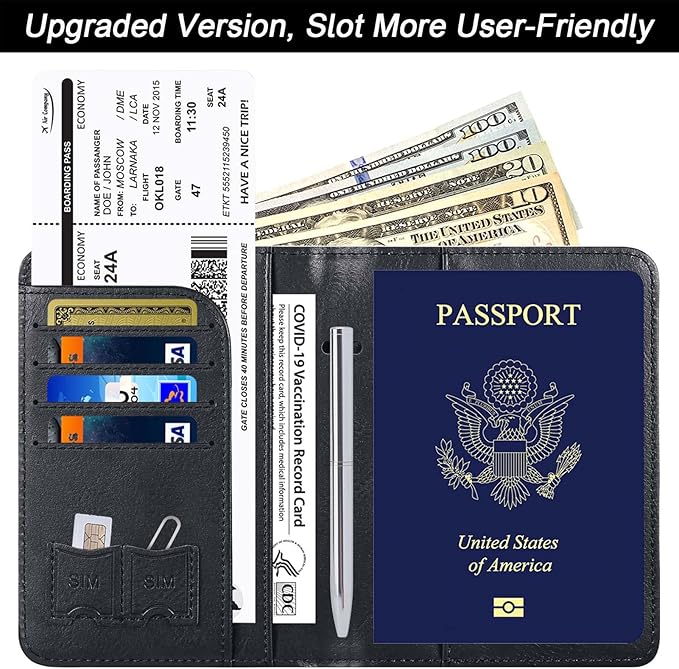 Passport Holder Cover Wallet Travel Essentials Leather Rfid Blocking Case - Image 2