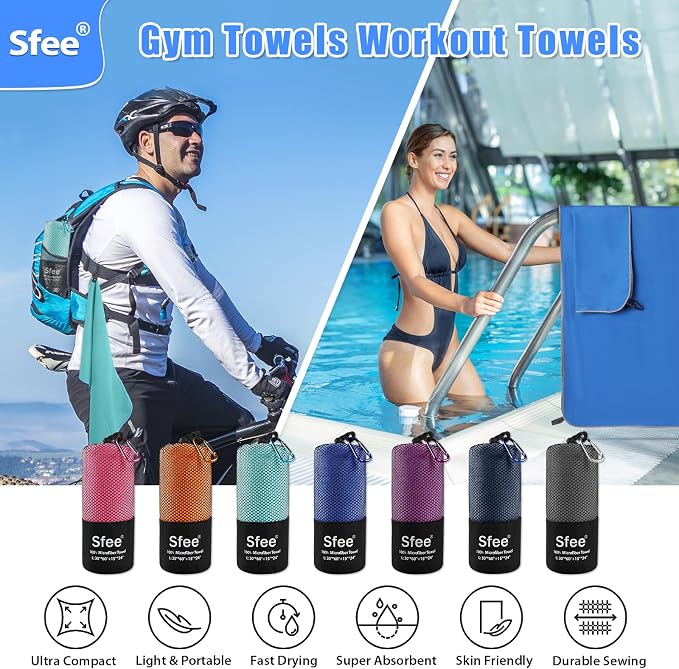Sfee 2 Pack Microfiber Travel Towel, Quick Dry Towel Camping Towel Super - Image 5