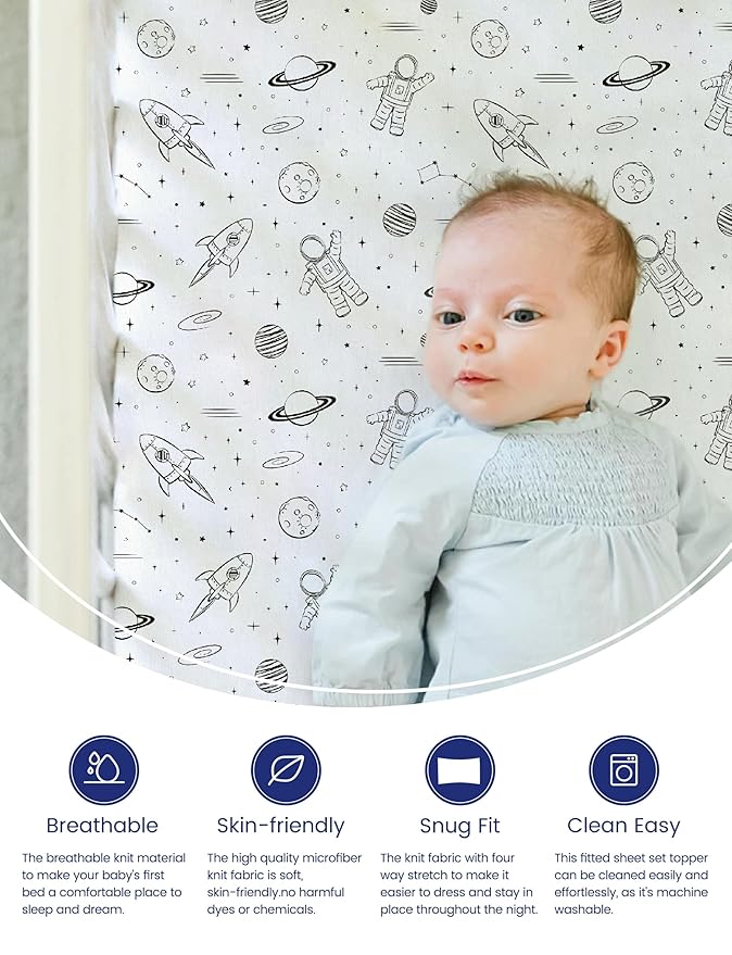TotAha Premium Stretchy Space Crib Sheets-Hypoallergenic, Silky Comfort - Image 3