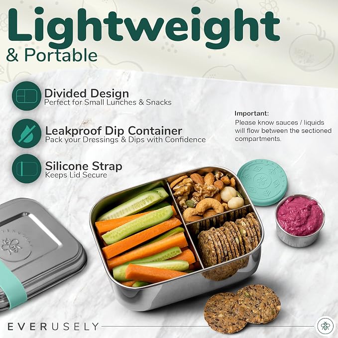 Everusely - Bento Box - Green, 27oz / 0.8 L - Stainless Steel Lunch Box - 3 - Image 4