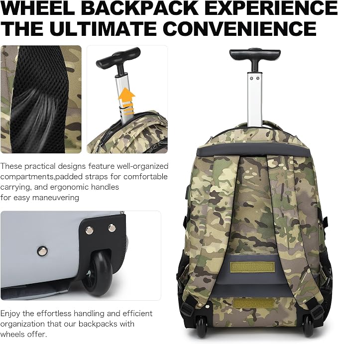Boavan Rolling Backpack, 17 inch Water Resistant Wheeled Backpack, Carry on - Image 5