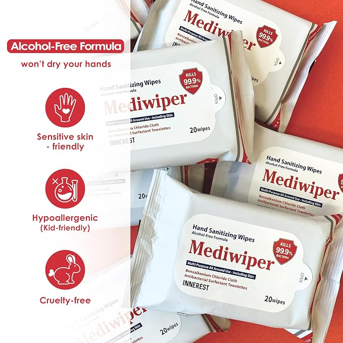 MEDIWIPER 80ct Alcohol-Free Hand Sanitizing Wipes Unscnted Antibacterial Wet - Image 7