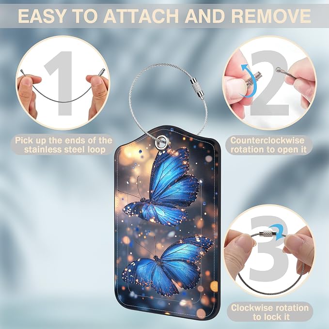 2 Pcs Blue Butterfly Luggage Tags - Image 4
