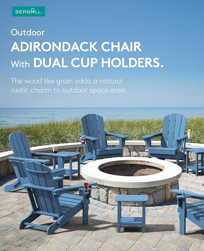 SERWALL Folding Adirondack Chair, HDPE Adirondack Chairs Set of 8, Plastic - Image 6