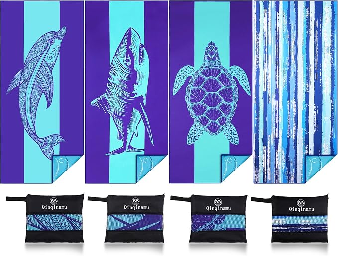4 Pack Microfiber Oversized Lightweight Beach Towel 71"x32" XL Extra Large Thin by Qinqinamu