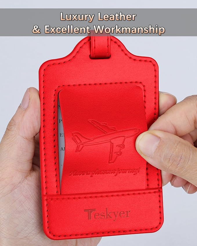 Teskyer Luggage Tags, 3 Pack Premium PU Leather Luggage Tags - Image 7