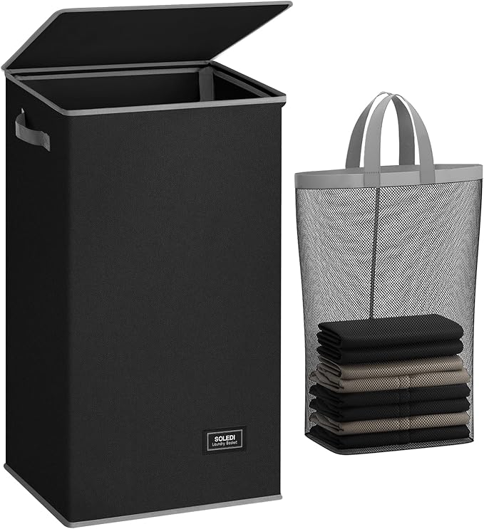 SOLEDI Laundry Hamper Black - 100L Large and Tall Laundry Basket Collapsible by SOLEDI