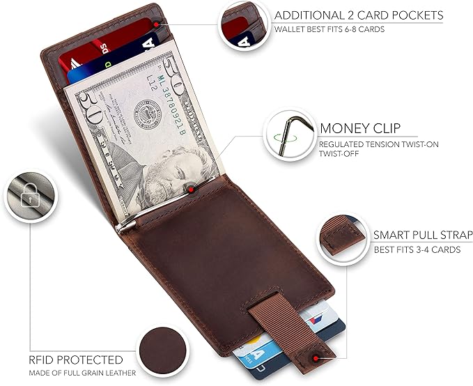 SERMAN BRANDS RFID Blocking Slim Bifold Genuine Leather Minimalist Front Pocket - Image 3