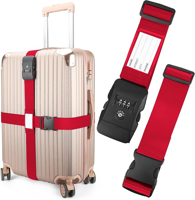 Luggage Straps, 2 Pack Adjustable Heavy Duty Cross Suitcase Straps by LUCKLISA