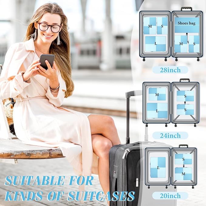 8 Set Compression Packing Cubes Travel, Lightweight Expandable Travel Cubes - Image 3