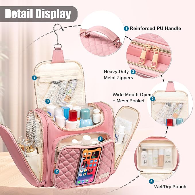 Travel Toiletry Bag for Women, Hanging Toiletry Bag, Bathroom Bag Portable - Image 4