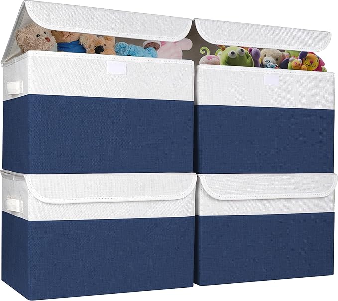Large 22 Quart Linen Fabric Foldable Storage Bin Cube Organizer Basket by Bagnizer