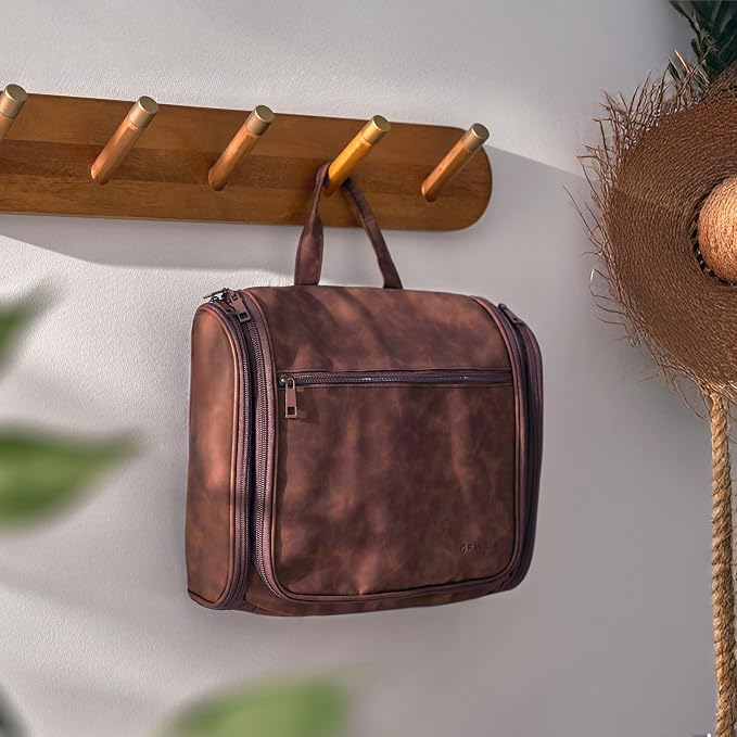 PAVILIA Large Hanging Toiletry Bag Travel Bag Women Men, PU Leather Cosmetic - Image 6