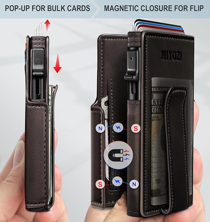Men Wallet, with Money Clip Coins Pocket ID Window, Slim Front Pocket RFID - Image 3