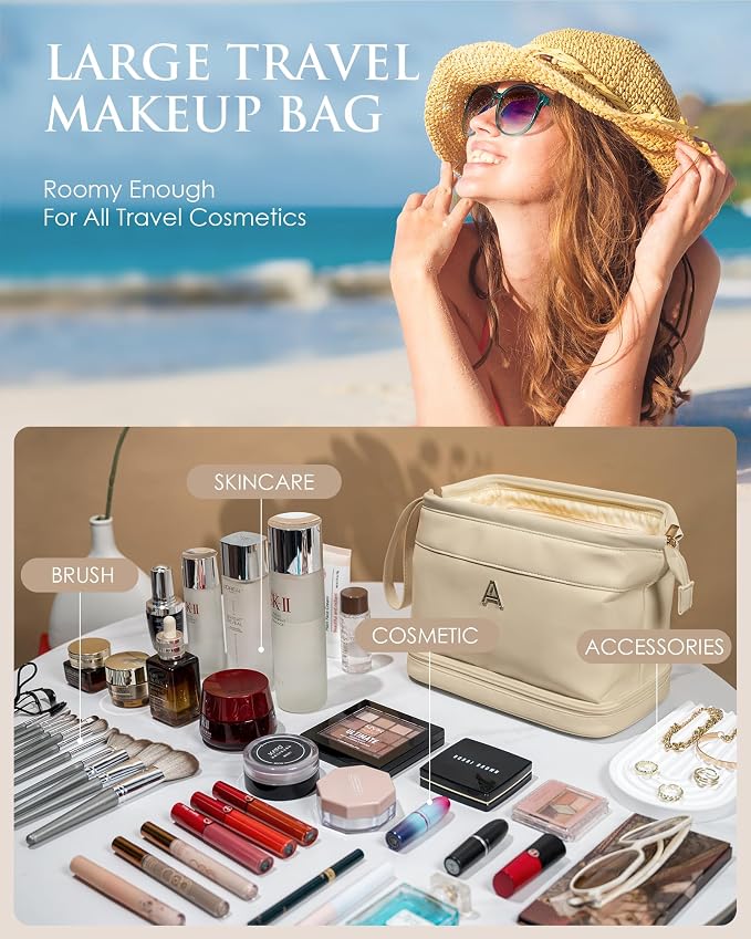 Bridesmaid Gift, Initial Makeup Bags, Personalized Double Layer Cosmetic Bag - Image 2