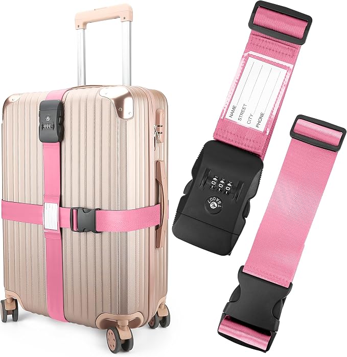 Luggage Straps, 2 Pack Adjustable Heavy Duty Cross Suitcase Straps by LUCKLISA