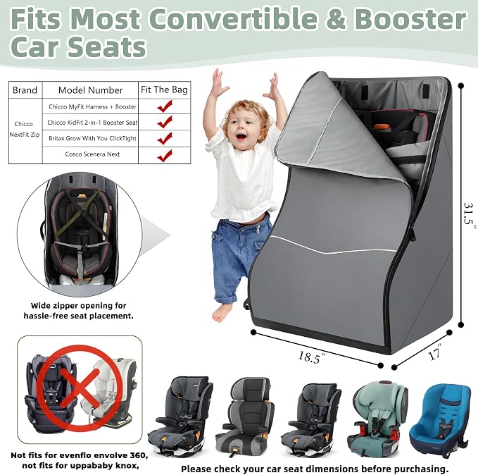 Car Seat Travel Bag for Airplane – Padded Carseat Backpack Carrier for Airport - Image 2