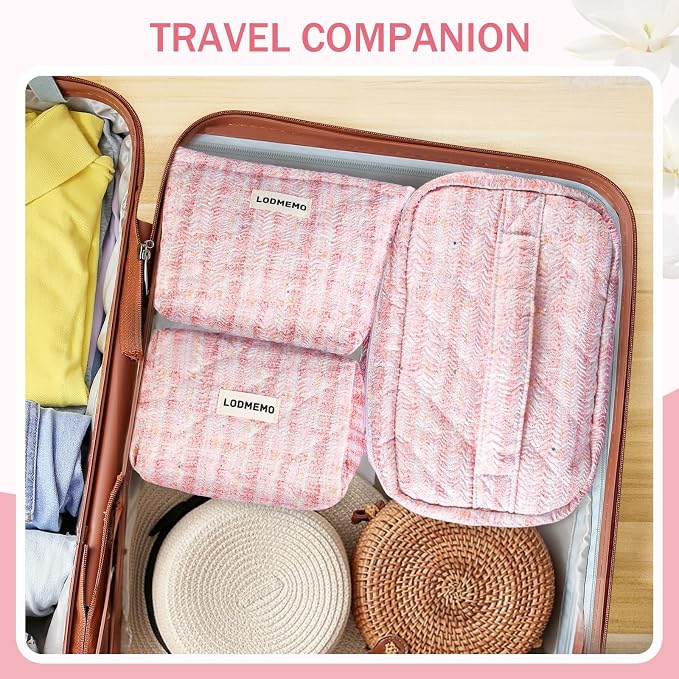 Makeup Bag 3 PCS Quilted Cosmetic Bags - Image 5