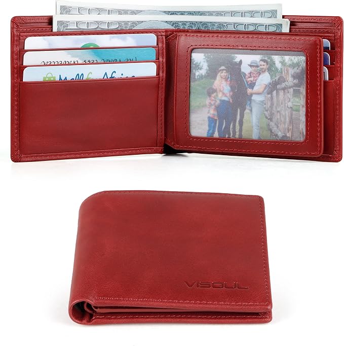 VISOUL Leather Mens Bifold RFID Blocking Wallet - Image 7