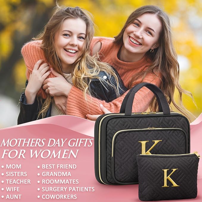 Gifts for Women, Initial Toiletry Makeup Bag Hanging Cosmetic Organizer - Image 8