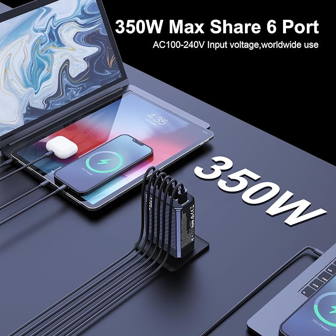 350W USB C Charger, 6-Ports PD3.1 140W Fast Charging Station, GaN Foldable - Image 9