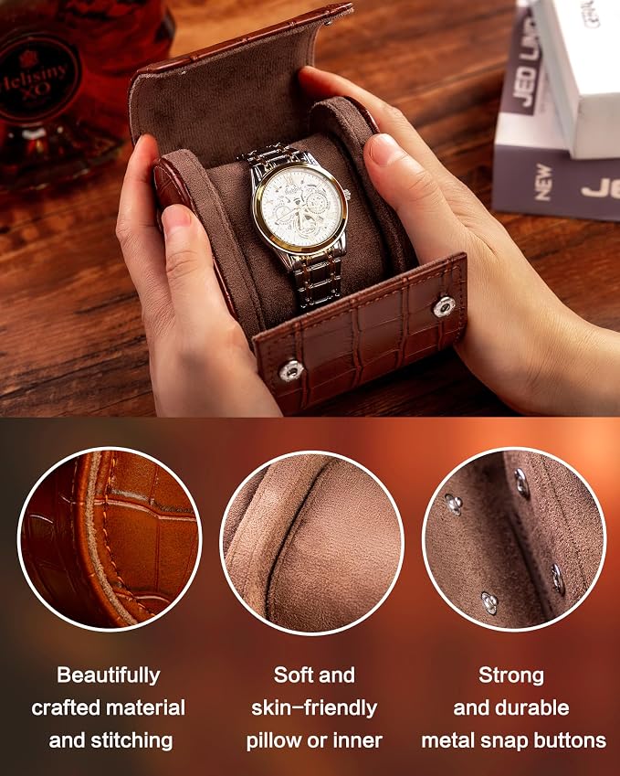 MR.OKAY Single Watch Travel Case-Classic Leather Watch Case - Image 5