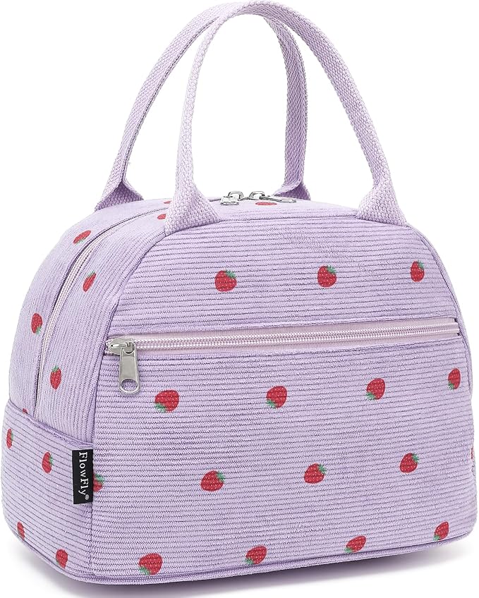 FlowFly Insulated Lunch Bag for Women – Corduroy Lunch Tote Box, Cute Cooler by FlowFly