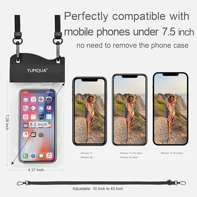 Large Waterproof Phone Pouch 2 Pack, IPX8 Waterproof Cell Phone Case Dry Bag - Image 2