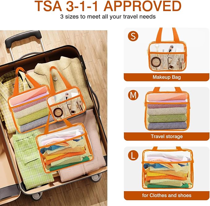 XEWEA Clear Travel Toiletry Bags, 3 Pack TSA Approved Transparent Makeup Bag - Image 5