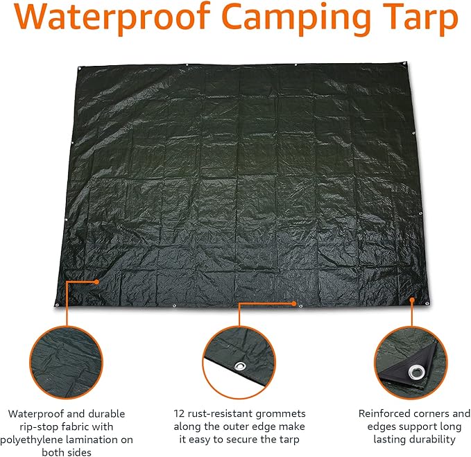 Amazon Basics Waterproof Camping Tarp, 8 Feet x 10 Feet, Dark Green - Image 2