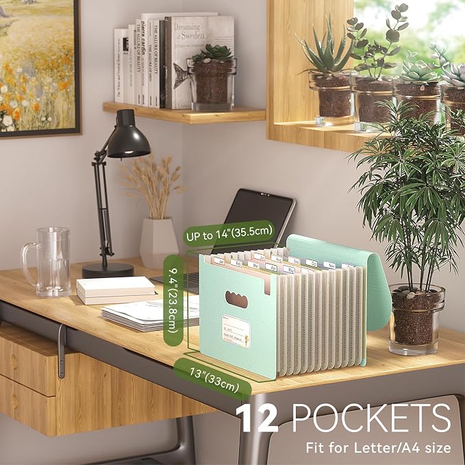 Accordion File Organizer, 12 Pockets Wheat Straw Expanding File Folder - Image 2