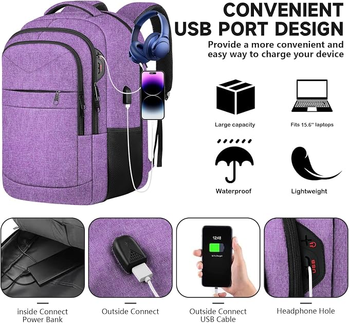 Lapsouno Travel Backpack, Travel Laptop Backpack, TSA Friendly Water Resistant - Image 4