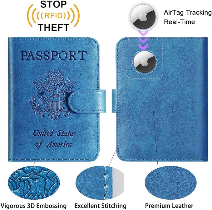 Airtag Passport Holder Cover Wallet RFID Blocking Leather Case Travel - Image 2