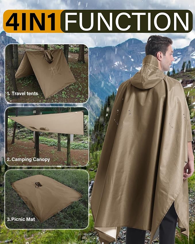 iCreek Hooded Rain Poncho with Pocket Waterproof Lightweight Unisex Raincoat - Image 3