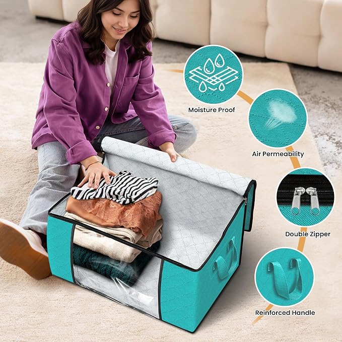Fab totes 10 Pack Clothes Storage, Foldable Thick Fabric Blanket Storage Bags - Image 4