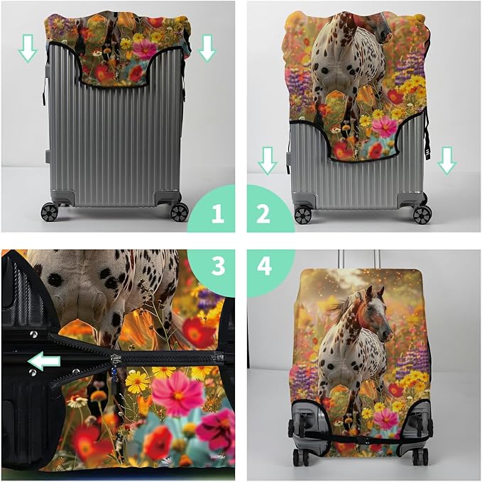 Luggage Cover Suitcase Protector + Tag, Spotted Horse Garden Travel Suitcase - Image 7