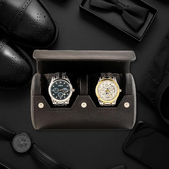 MR.OKAY 2 Watch Travel Case- Classic Leather Watch Case - Image 4