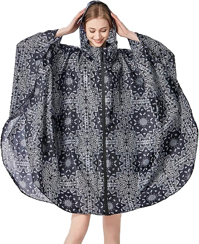 ANYOO Waterproof Rain Poncho Lightweight Reusable Hiking Hooded Coat Jacket - Image 2