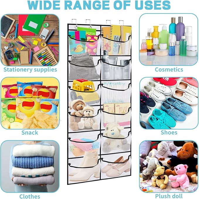 2 Packs Over the Door Shoe Organizer, 24 Extra Large Mesh Pockets Hanging Shoe - Image 4