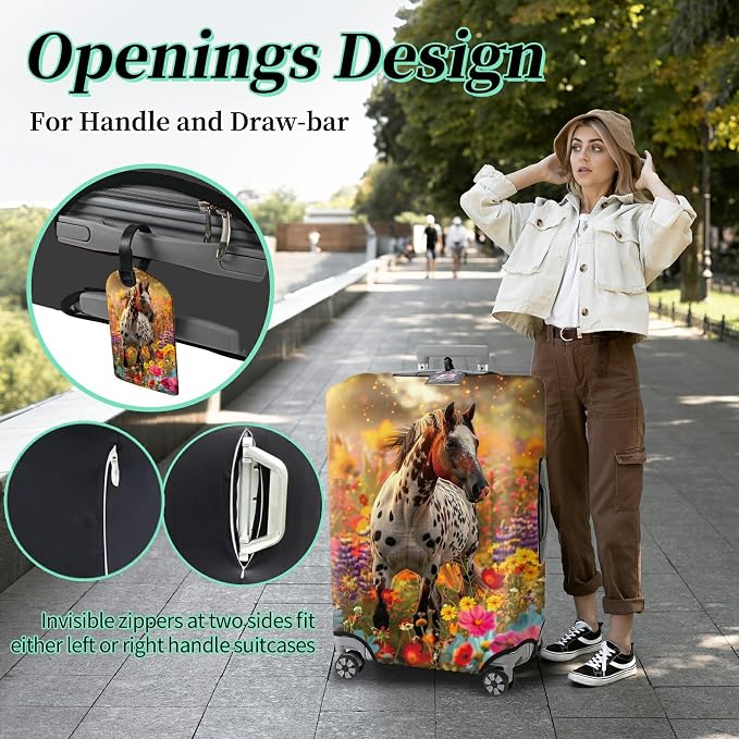 Luggage Cover + Tag, Spotted Horse Garden Travel Suitcase Protector - Image 4