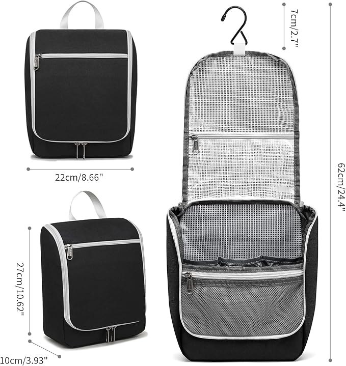 Della Gao Black Water Repellent Polyester Hanging Toiletry Bag - Image 4