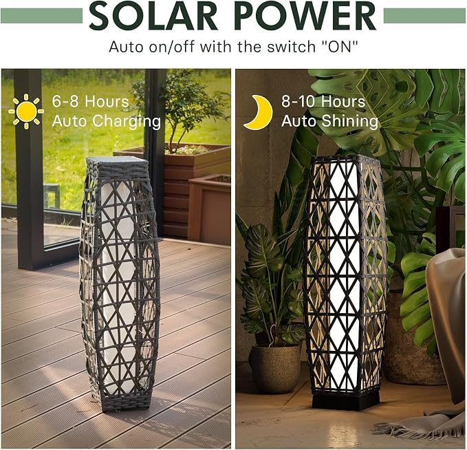 Grand patio 2-Piece Outdoor Solar-Powered Woven Wicker Lantern Floor Lamp - Image 4